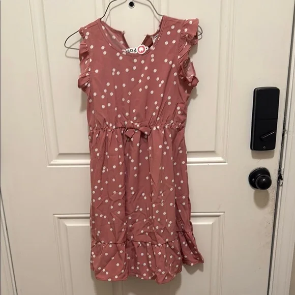 PatPat Ruffled Pink Dress with White Dots - Picture 1 of 4